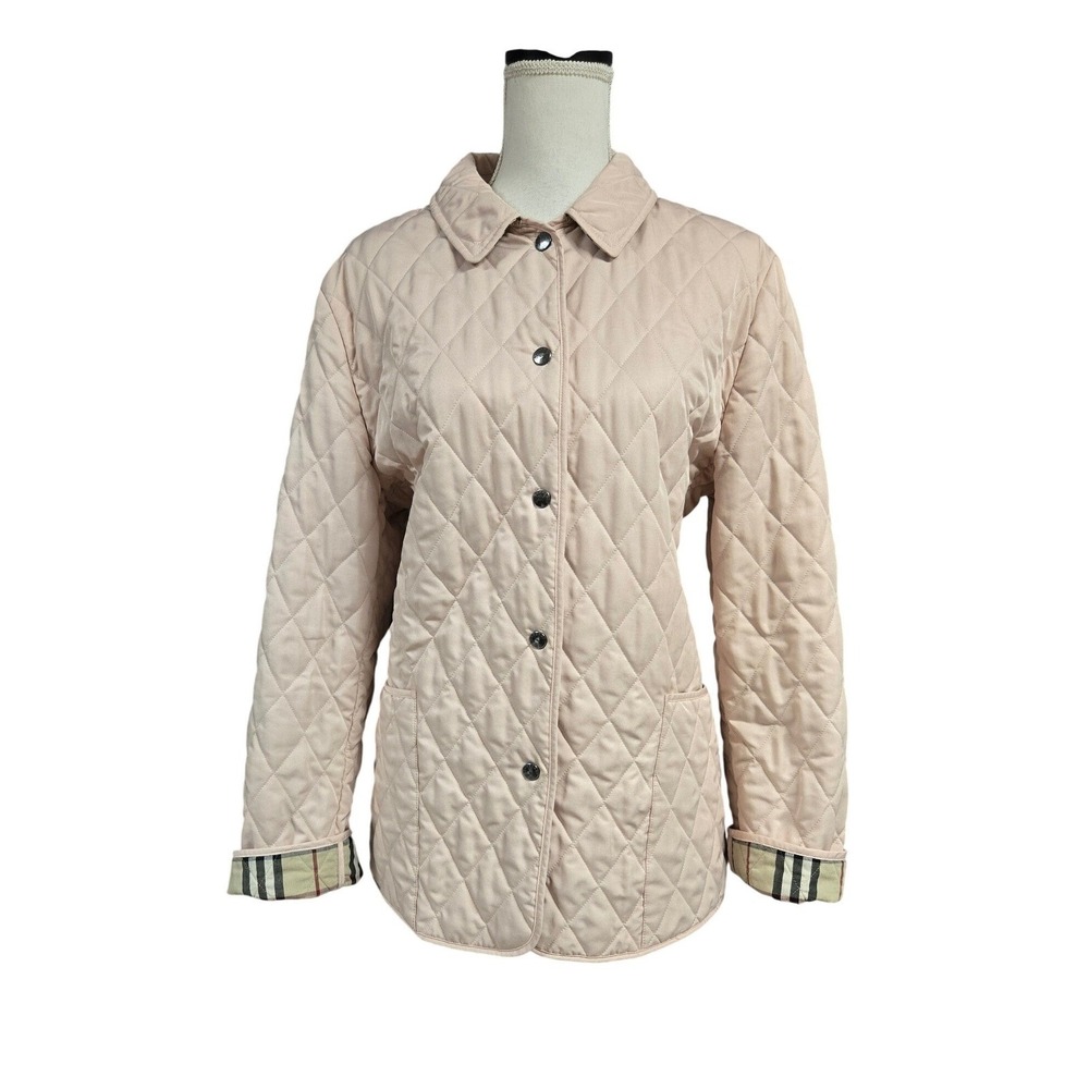 Burberry London Pink Quilted Jacket Nova Check Lining Made in England Womens L